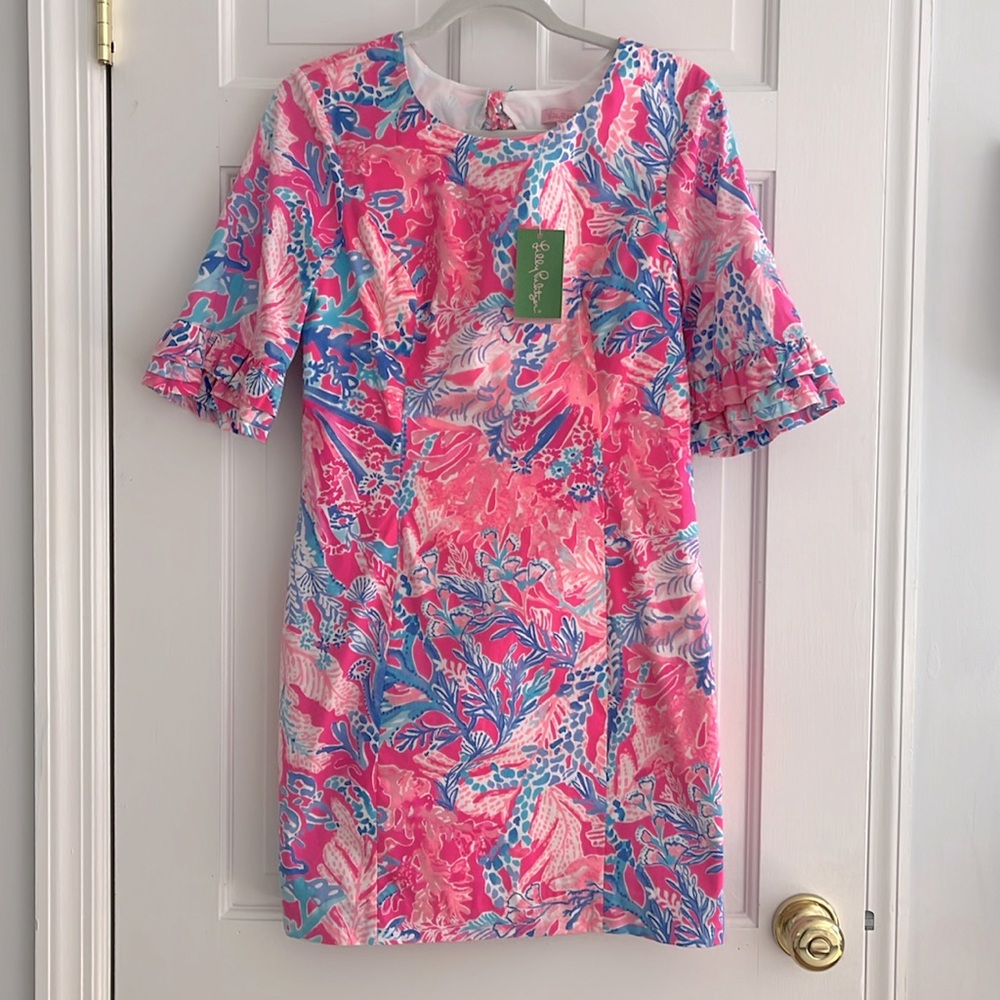 NWT LILLY PULITZER Pink & Blue Floral Fiesta Stretch Dress - Size 6